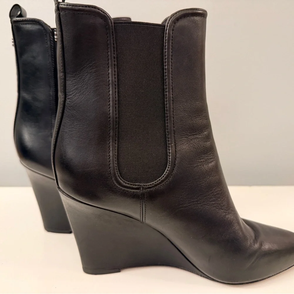 Veronica Beard Black Leather Wedge Ankle Booties 8.5
